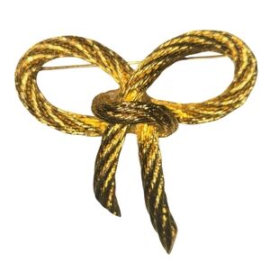 Vtg Christian Dior Gold Tone Twisted Rope Bow Brooch Pin